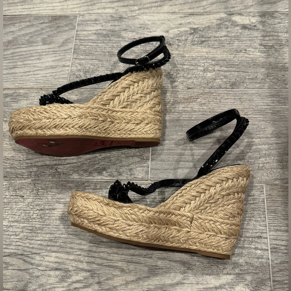 Christian Louboutin black Mafaldina Zeppa spike leather espadrille wedges